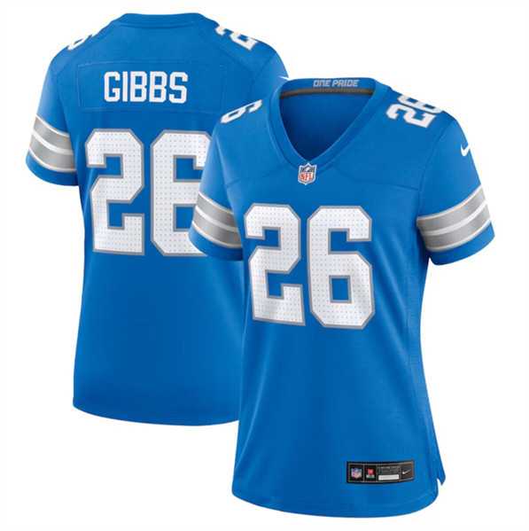 Womens Detroit Lions #26 Jahmyr Gibbs Blue Stitched Jersey Dzhi->->Women Jersey